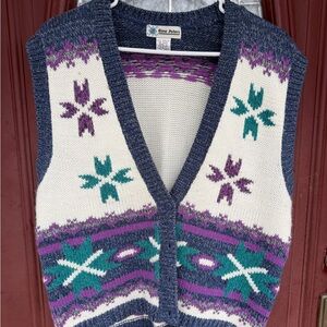 Women’s Cream Knit Vest with Purple & Teal Pattern